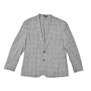 Express Men's Slim Fit Size 44R Gray Plaid Cotton Linen Blend Blazer Sport Coat